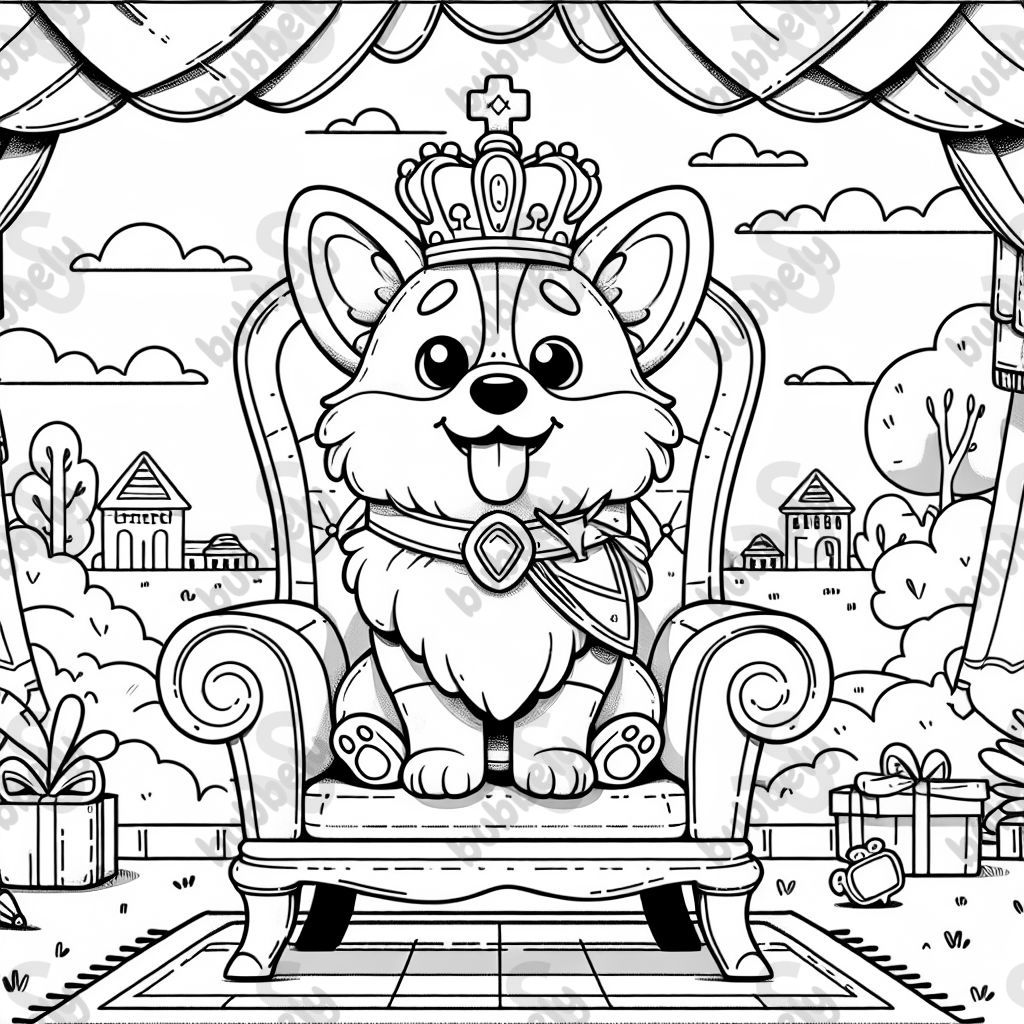 king corgi siting on a throne
