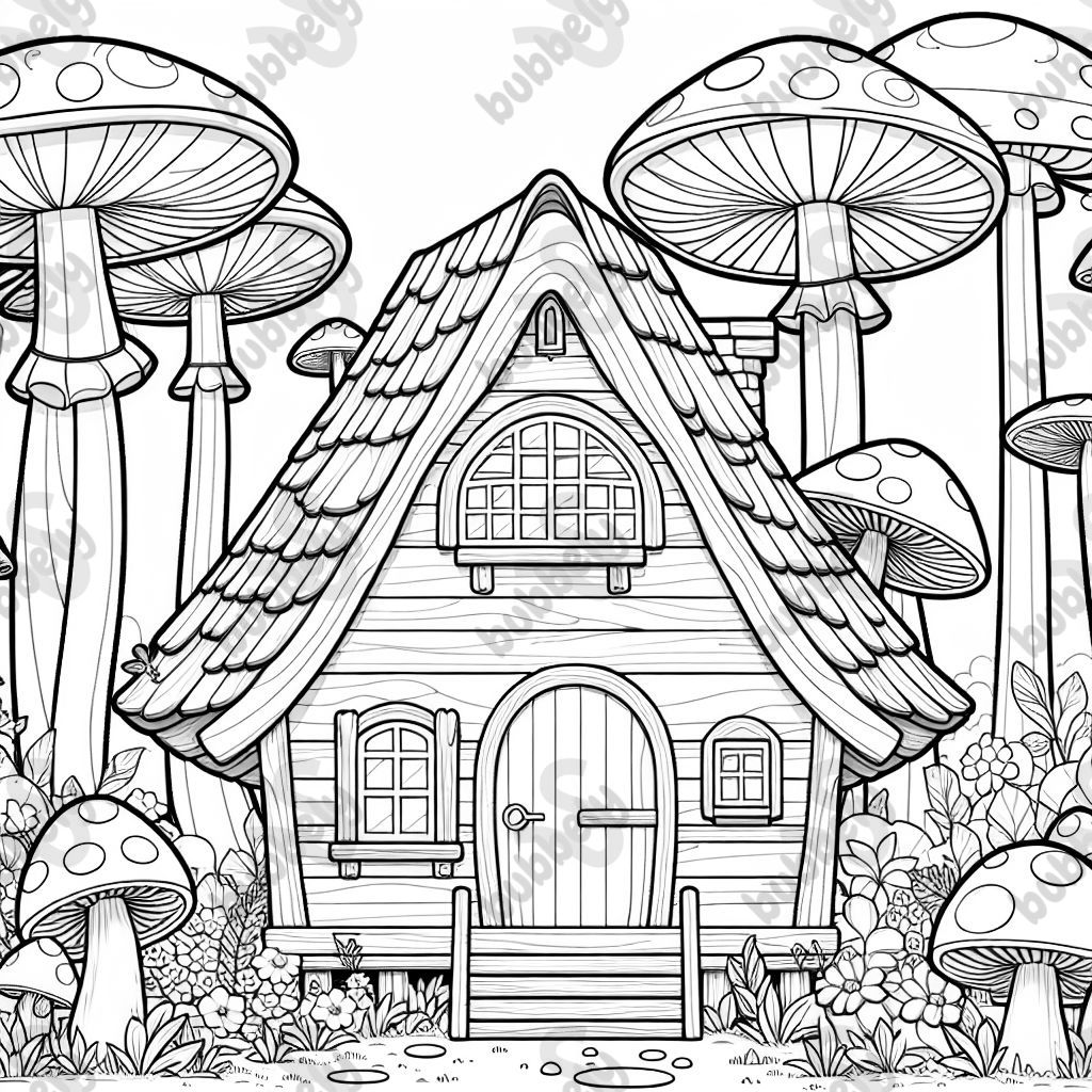 A cabin in a magic mushroom forest
