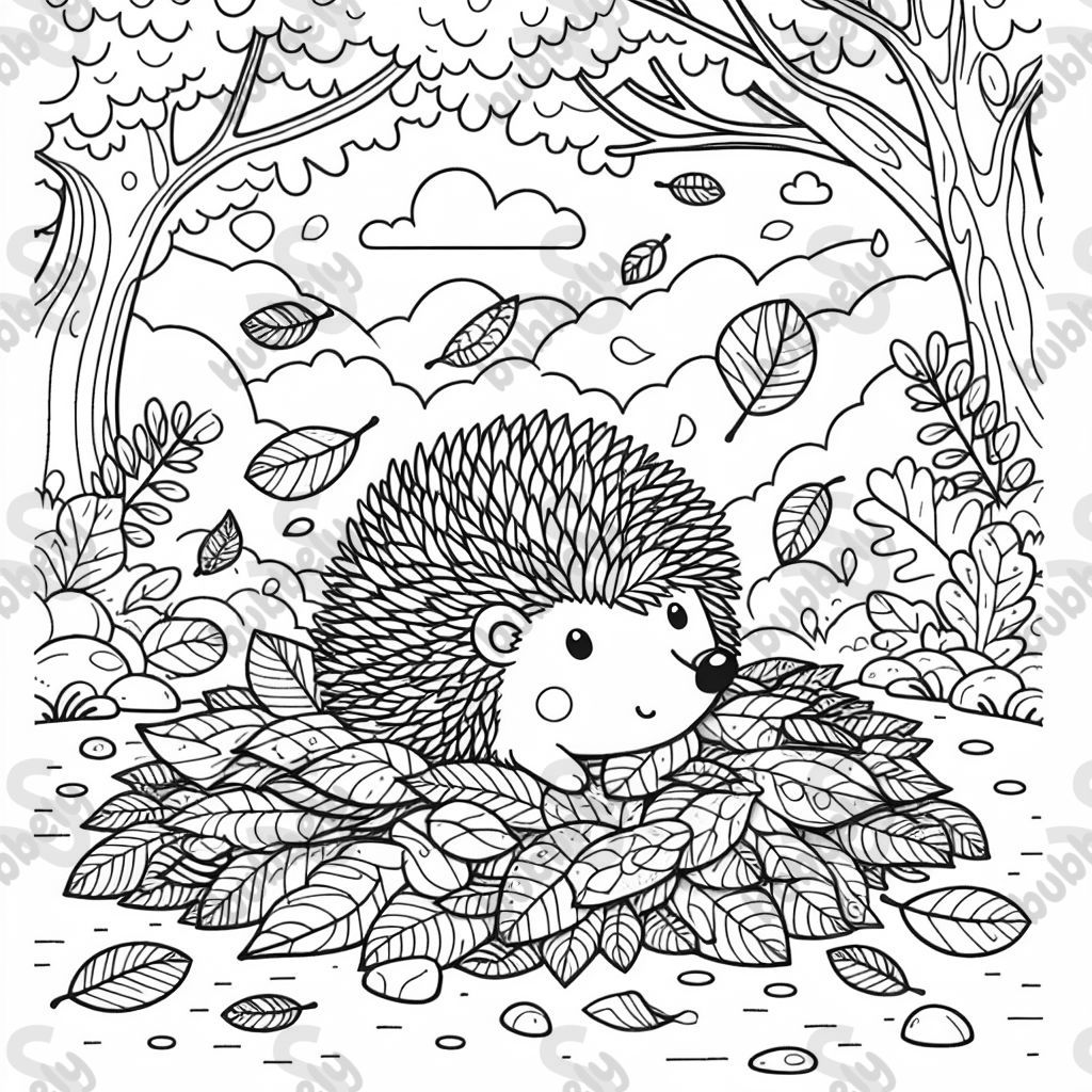 A hedgehog buried in a pile of leaves in the forest