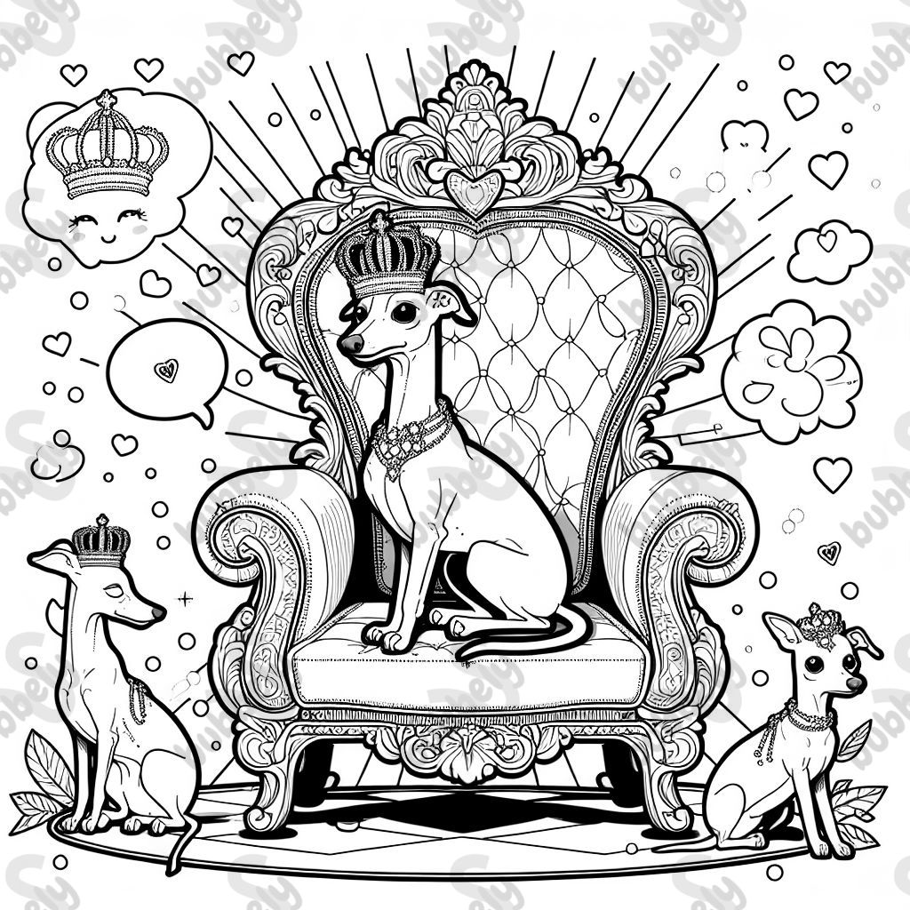 Italian greyhound as a princess on a throne