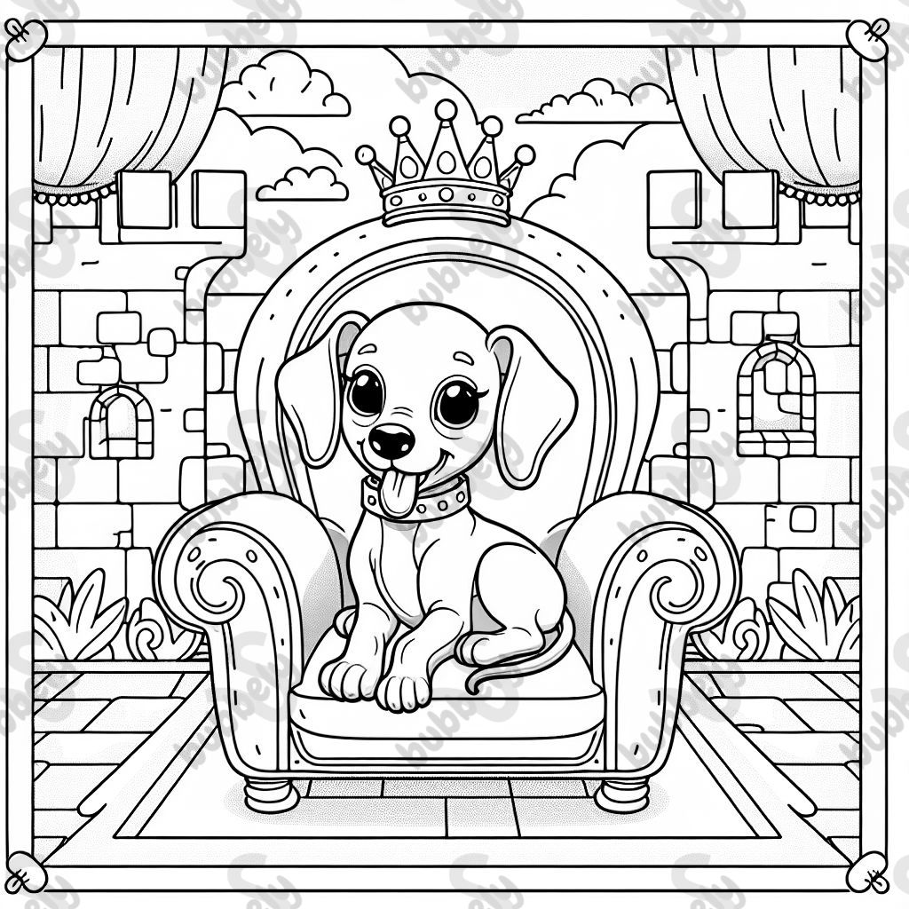 Italian greyhound puppy sitting in a throne in a castle