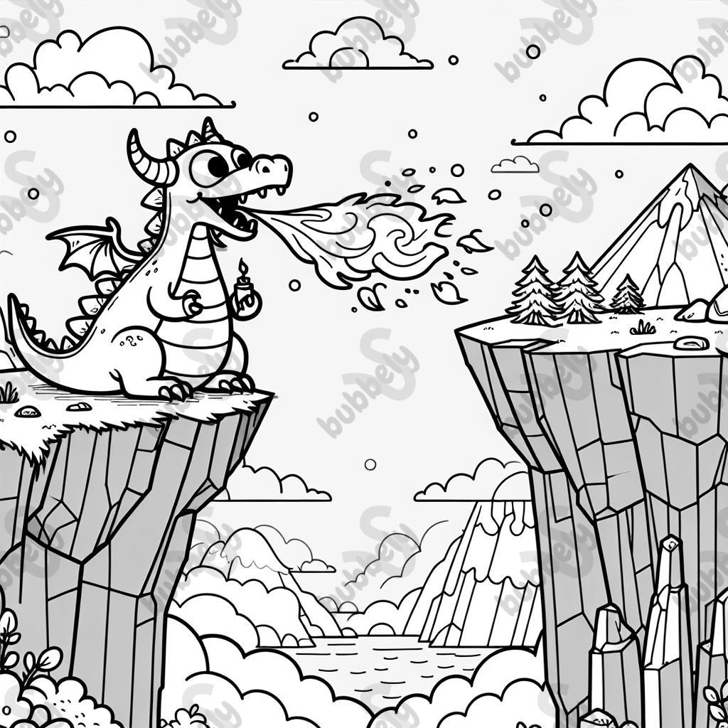 Cliff edge with fire breathing dragon at the top