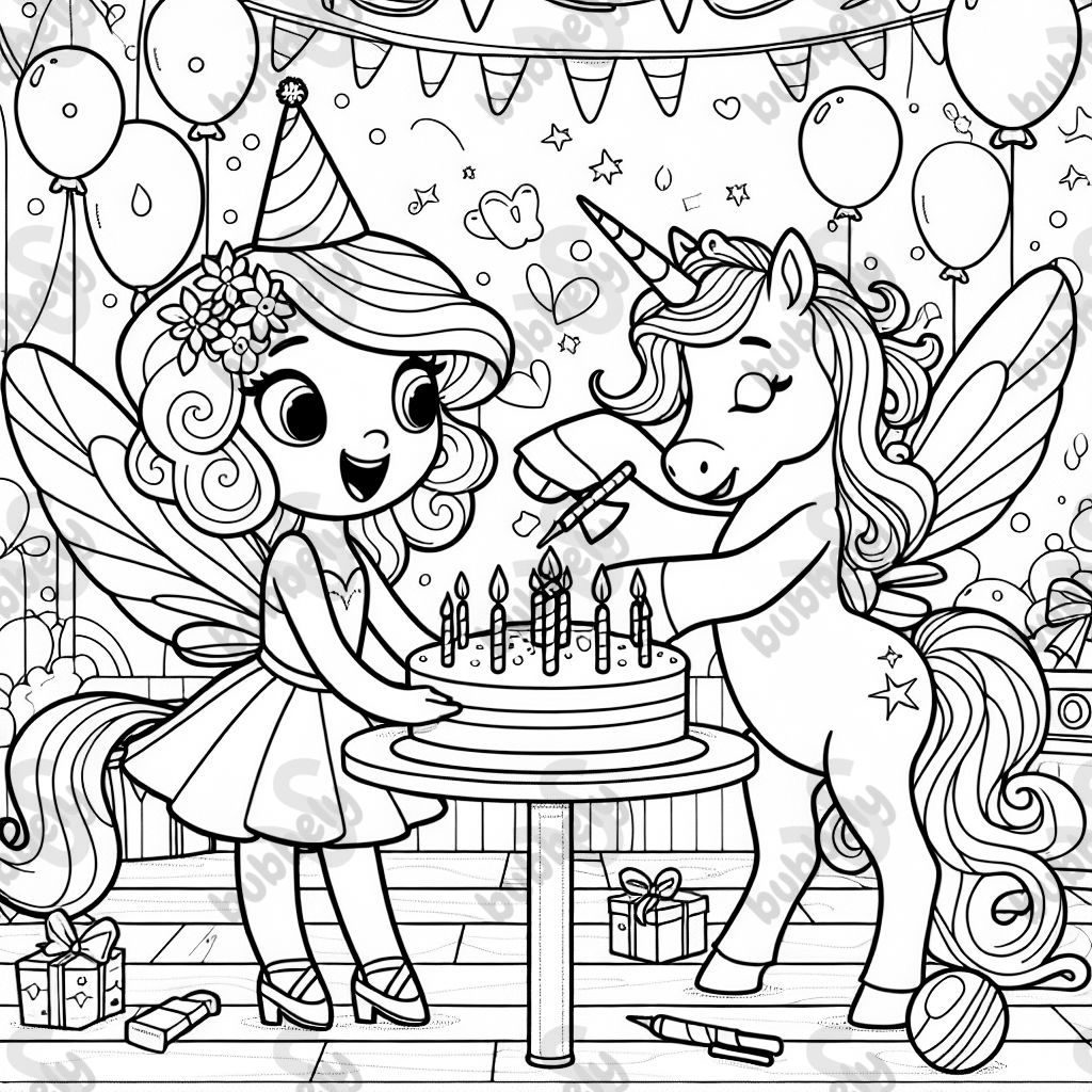 Fée et licorne à la fête d'anniversaire Fée et licorne à la fête d'anniversaire