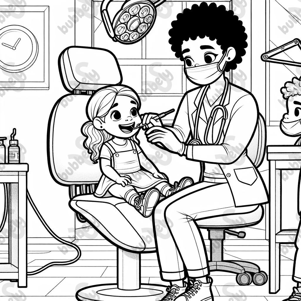 little girl at the female dentist. her big brother is watching