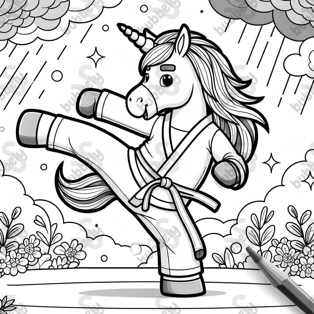 Einhorn macht taekwando