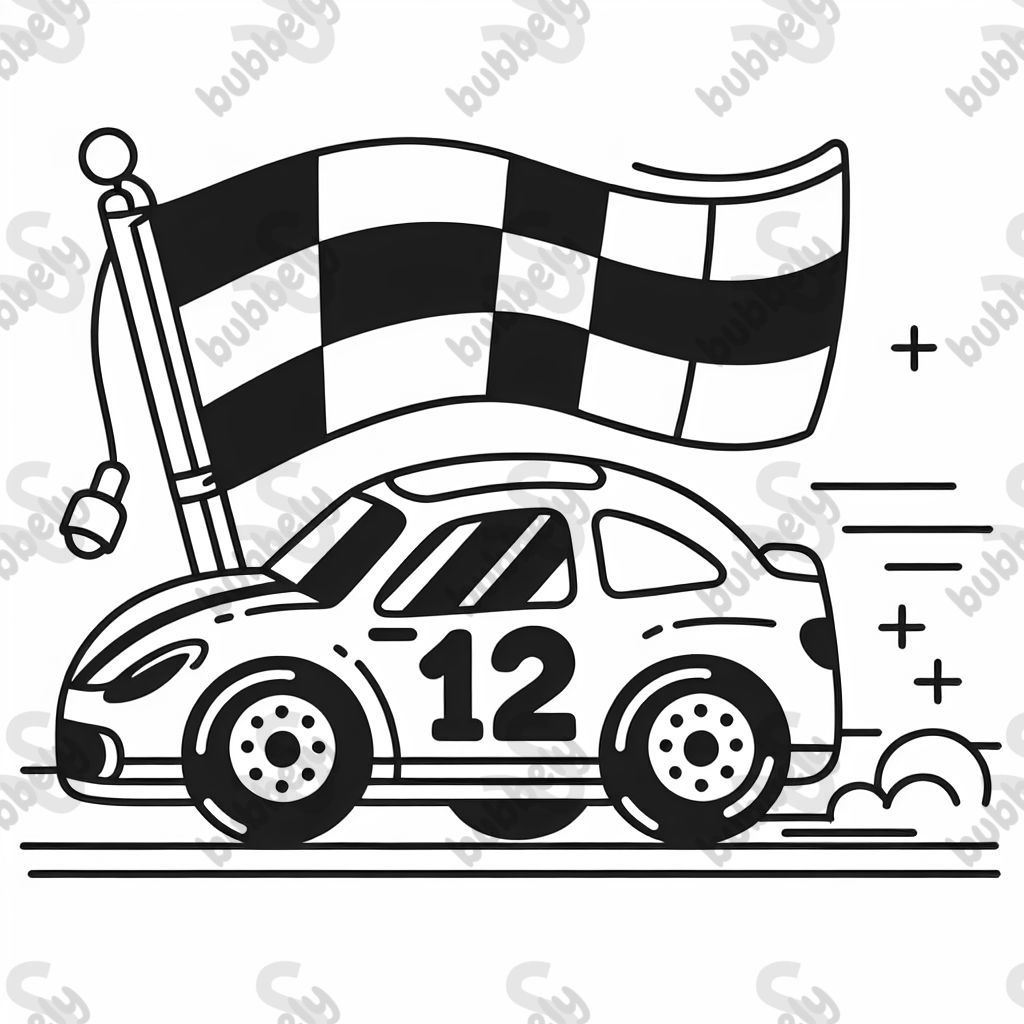 racing flag with number 12 car