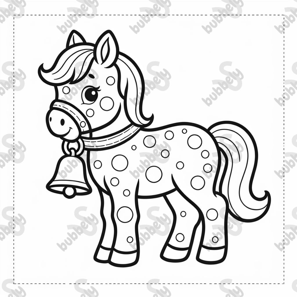 ein Pferd mit einer Glocke und mit Punkten