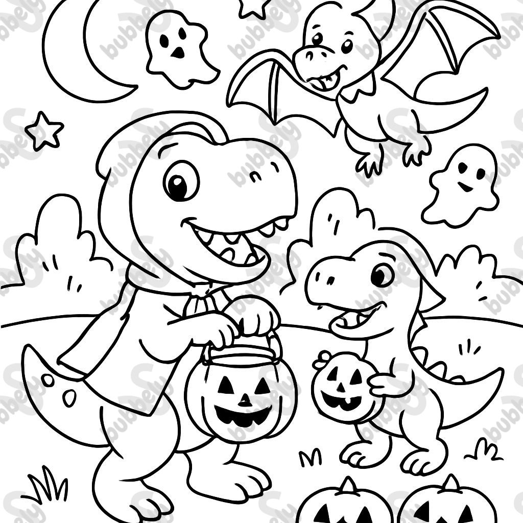 dinosaurs having fun at halloween