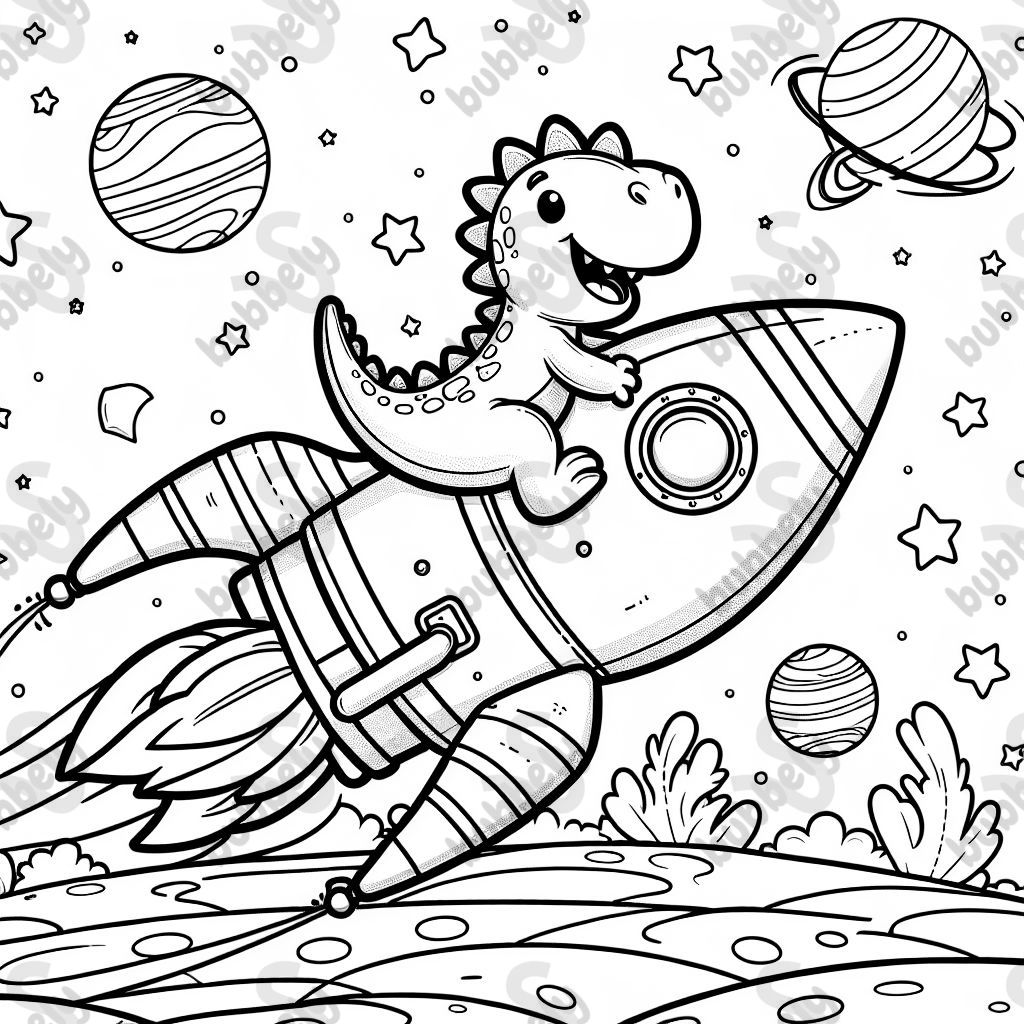 Dinosaur in rocket ship going to space 