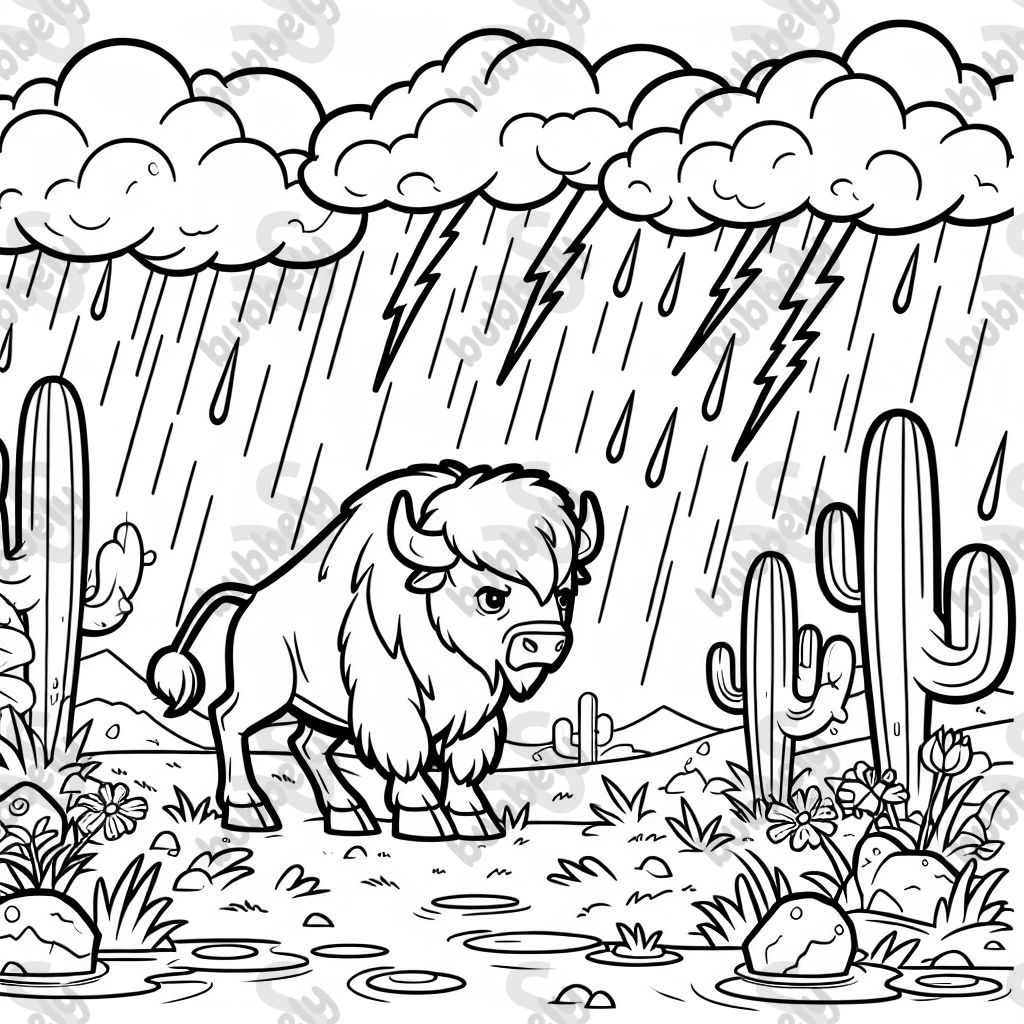 A brave buffalo in a thunderstorm