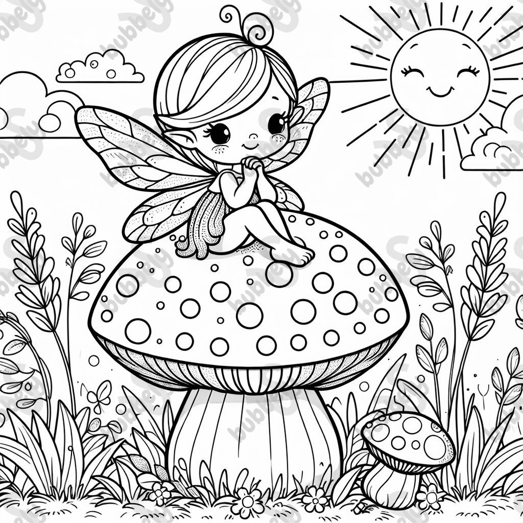 a fairy sitting on a mushroom