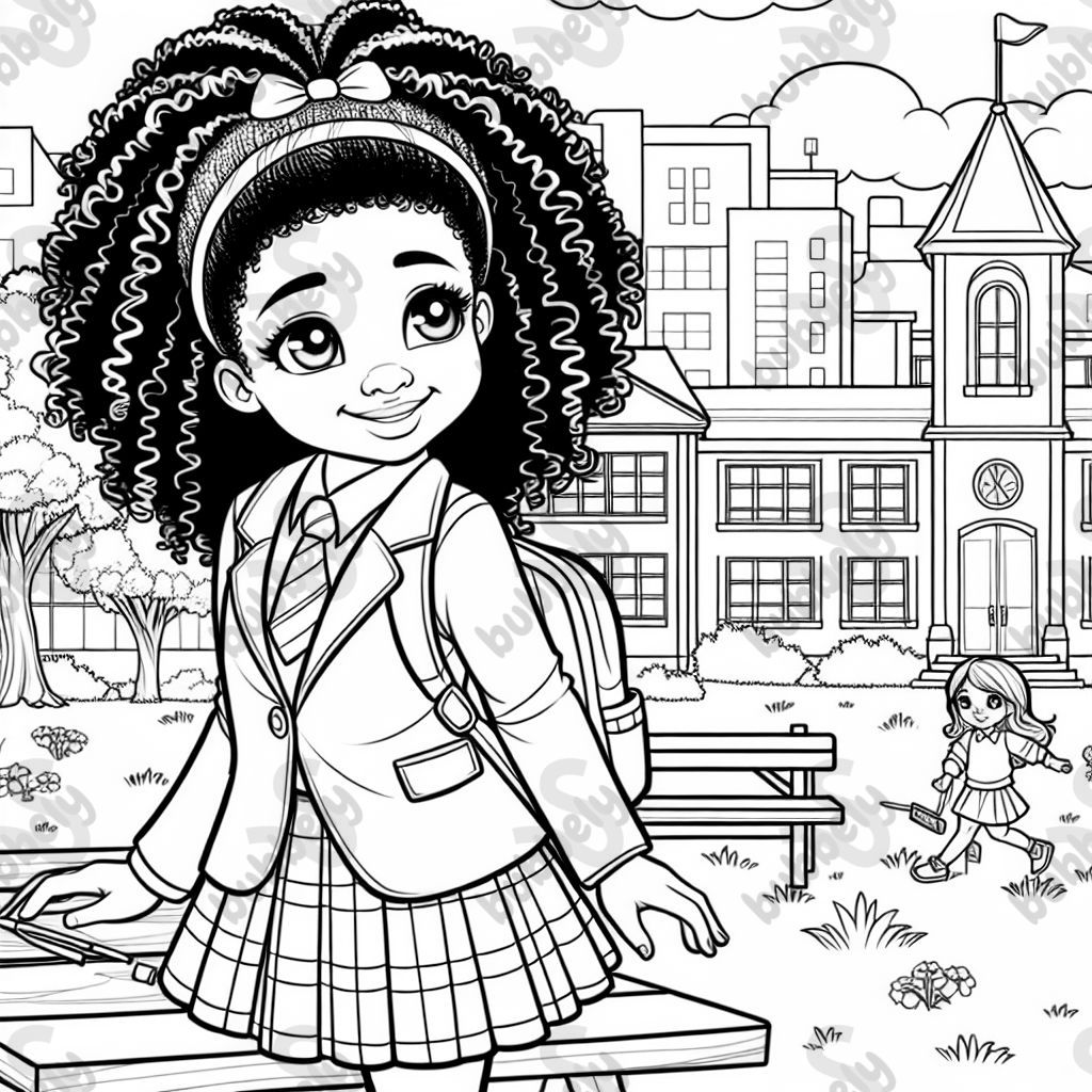 Black girl with curly ponytail wearing school uniform