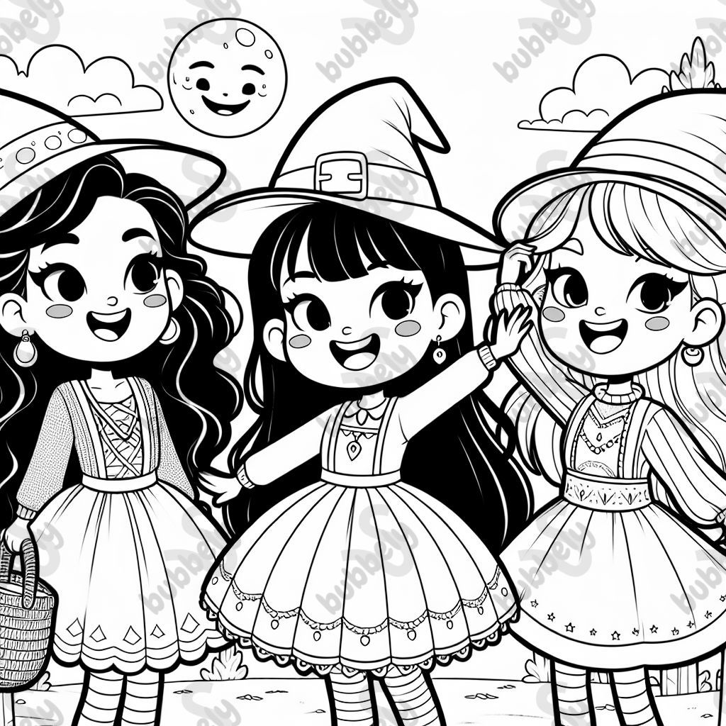 Diverse group of three girl witches