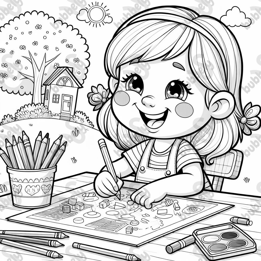 little girl working