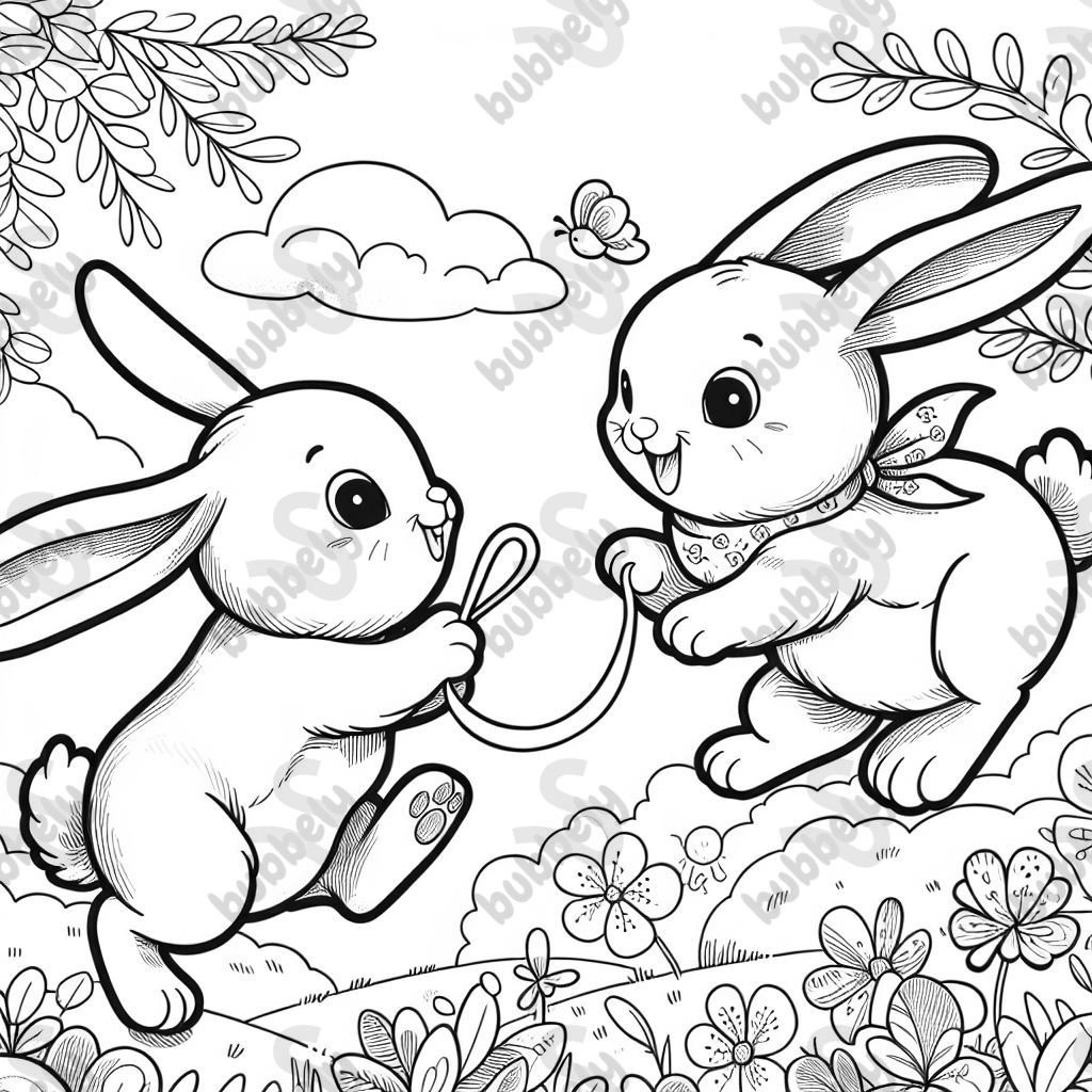 zwei kleine Hasen, die miteinander fangen spielen 