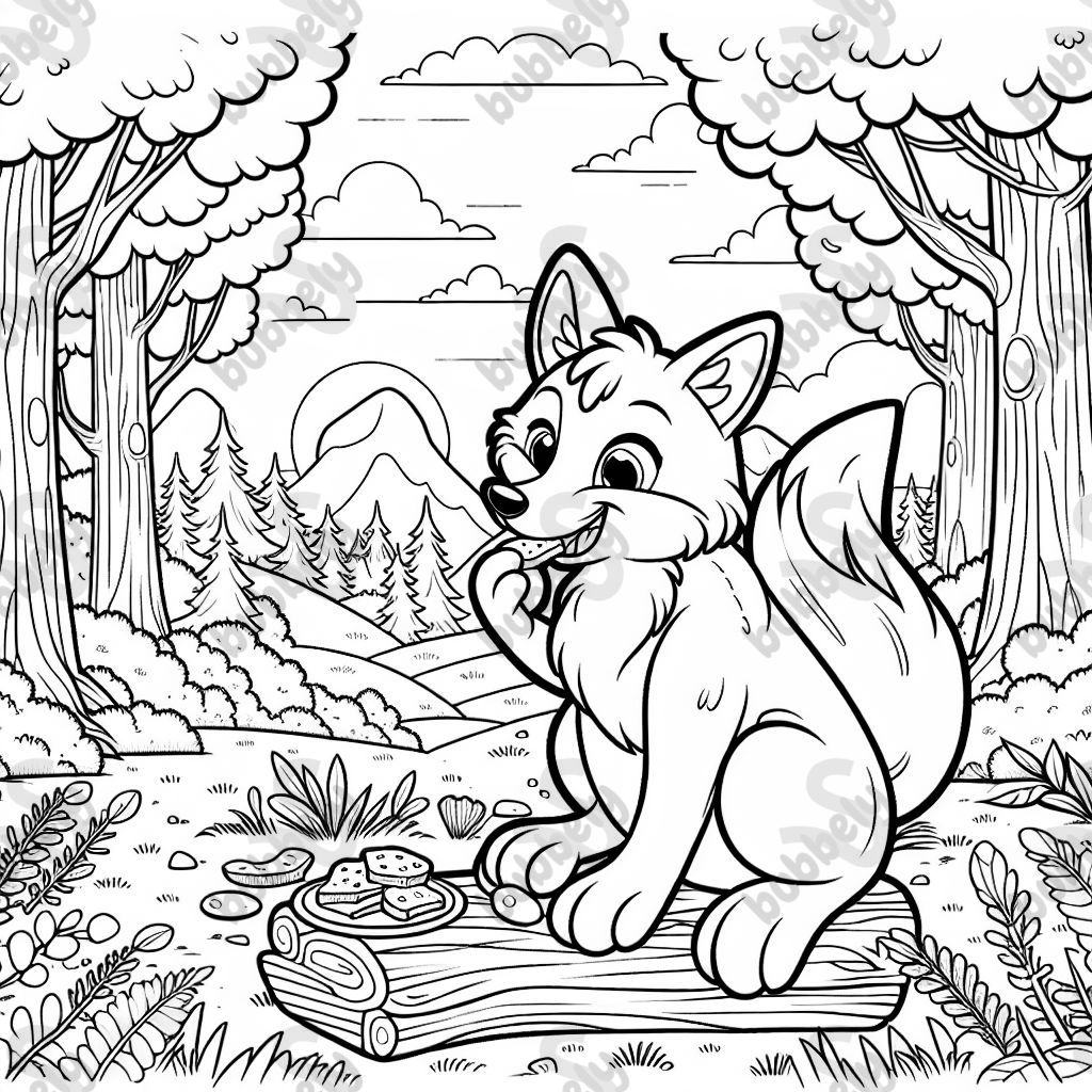 ein Fuchs, der auf einer Lichtung im Wald sitzt und ein Brot isst