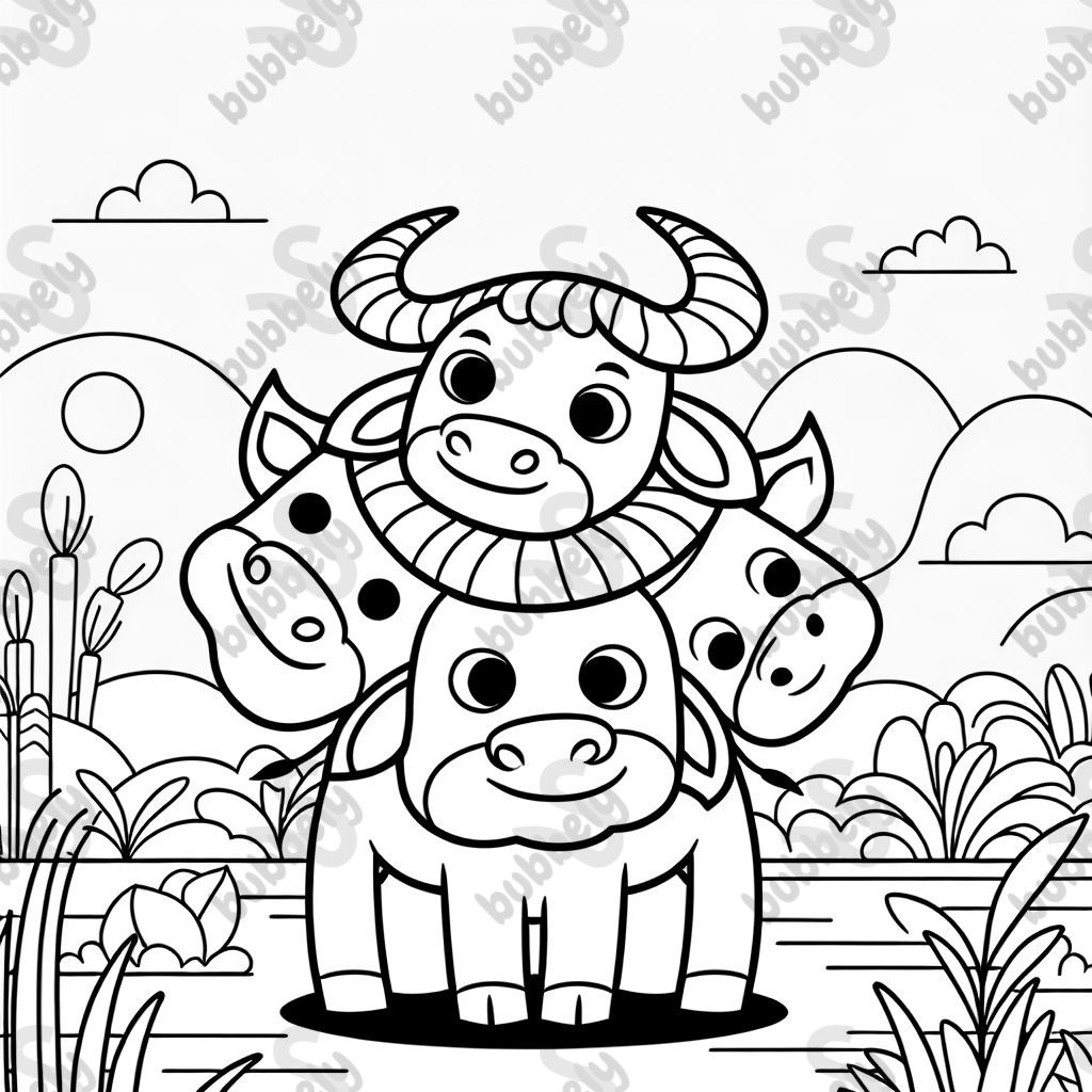 A buffalo with 3 heads A buffalo with 3 heads