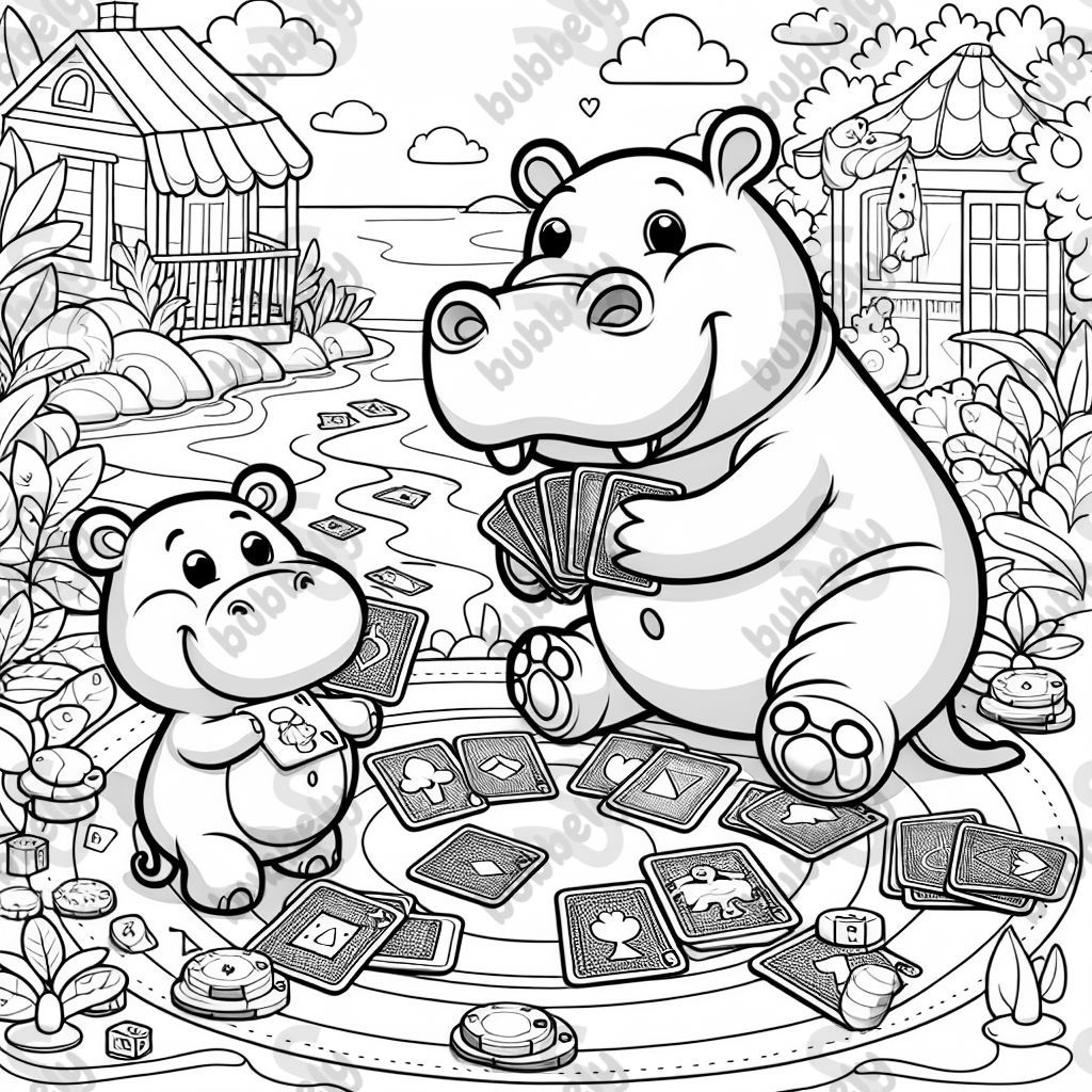 a hippopotamus playing cards