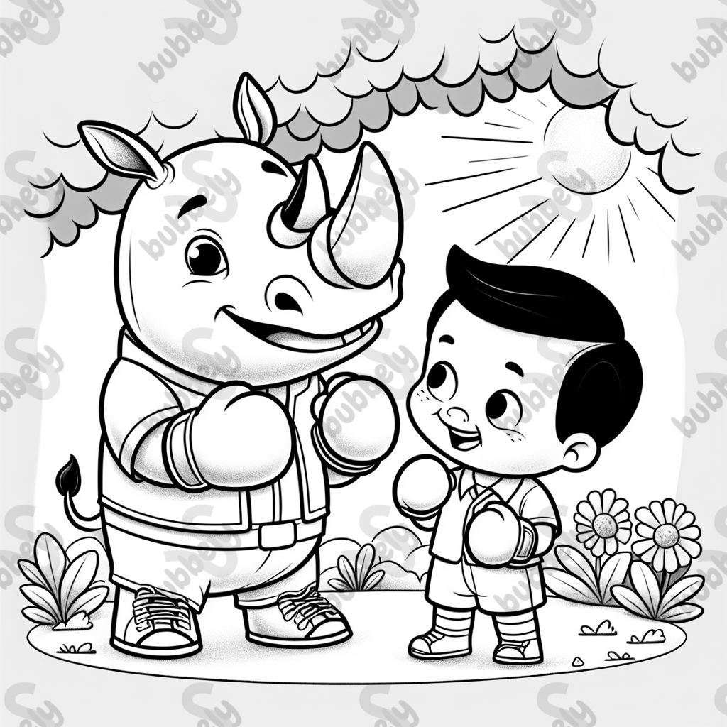 A rhino boxing a human toddler 