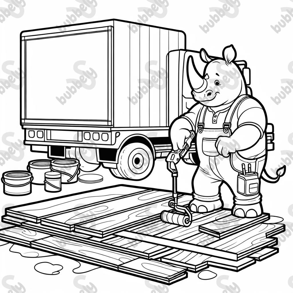 A rhino installing flooring