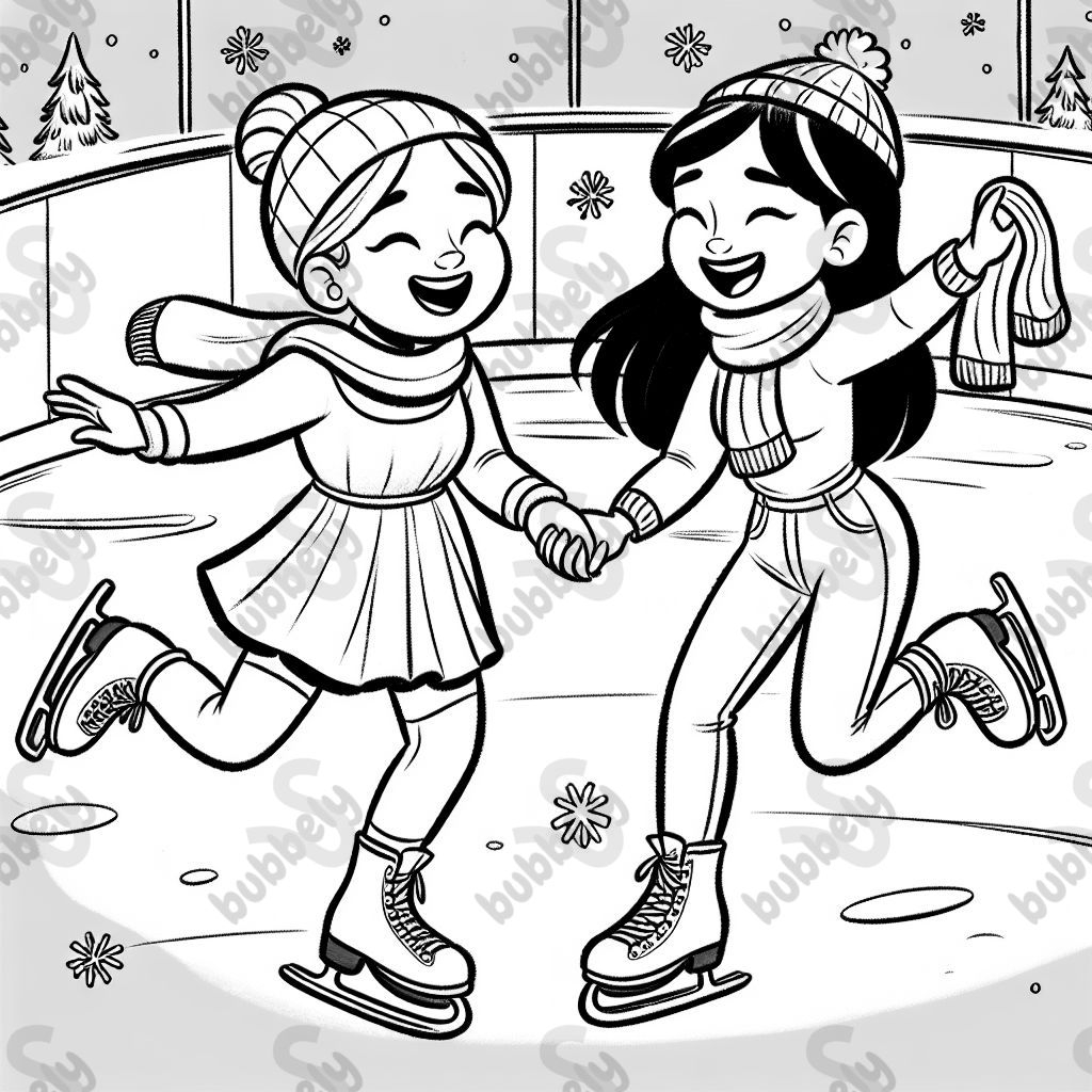 two wives holding hands on ice-skating rink and kissing each other