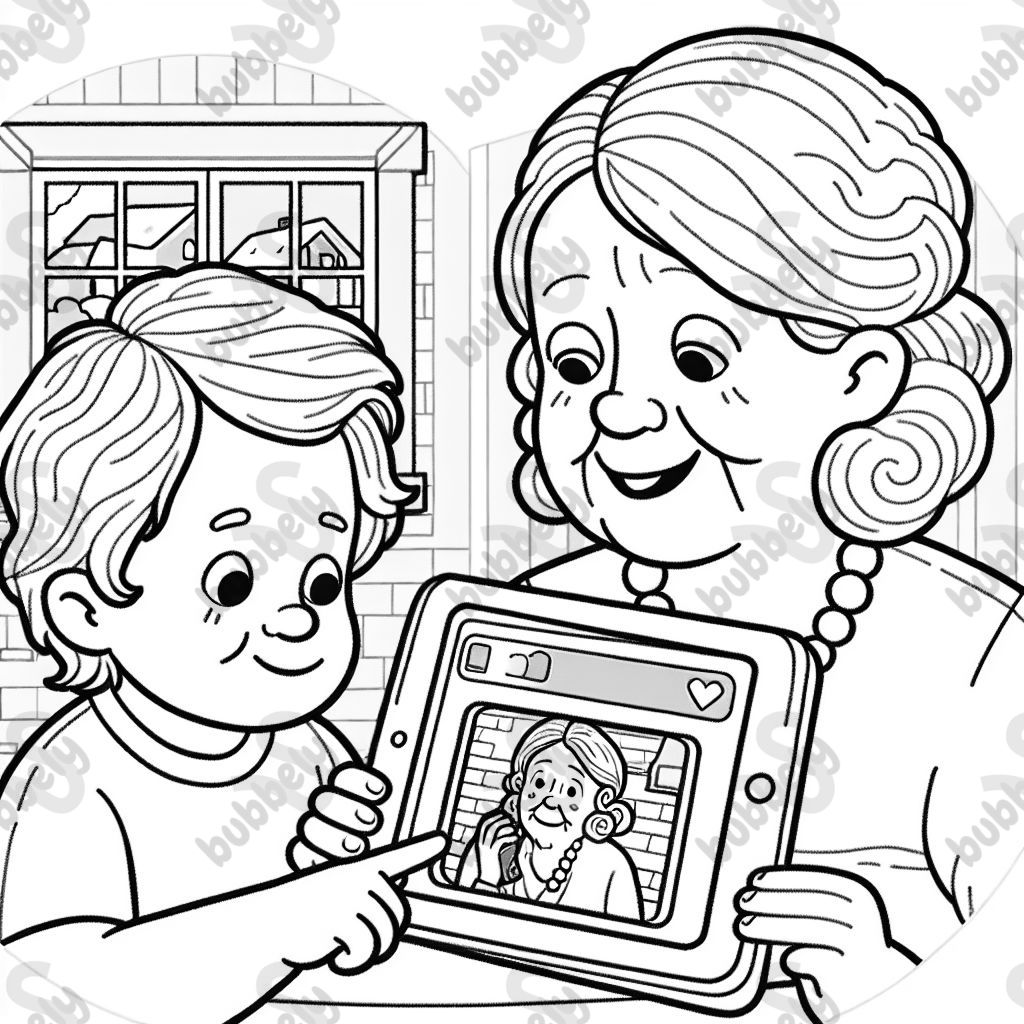 young blond hair boy talked to grandmother on ipad