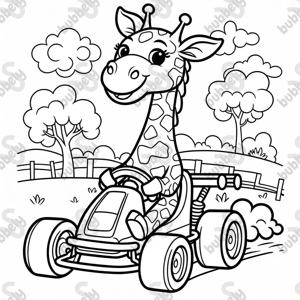 Giraffe fährt im Kart