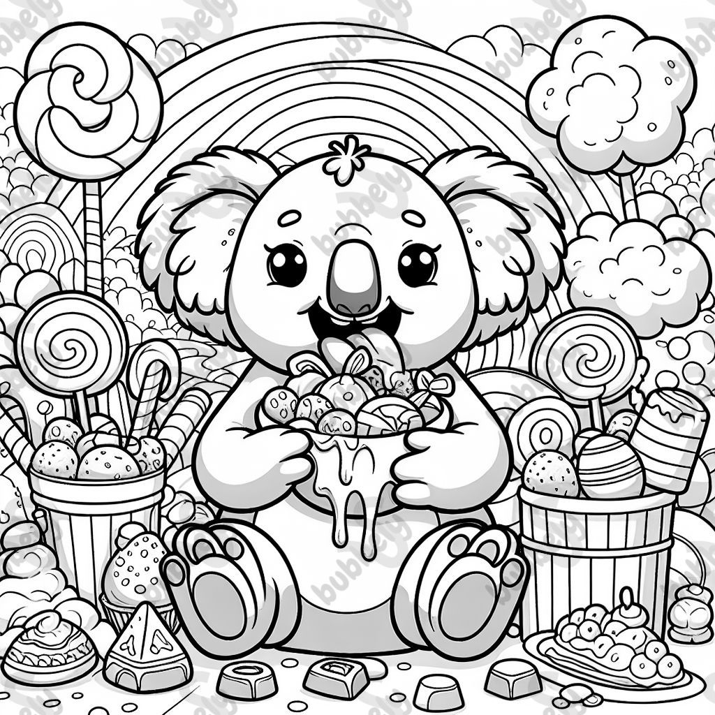 a koala eating at candyland