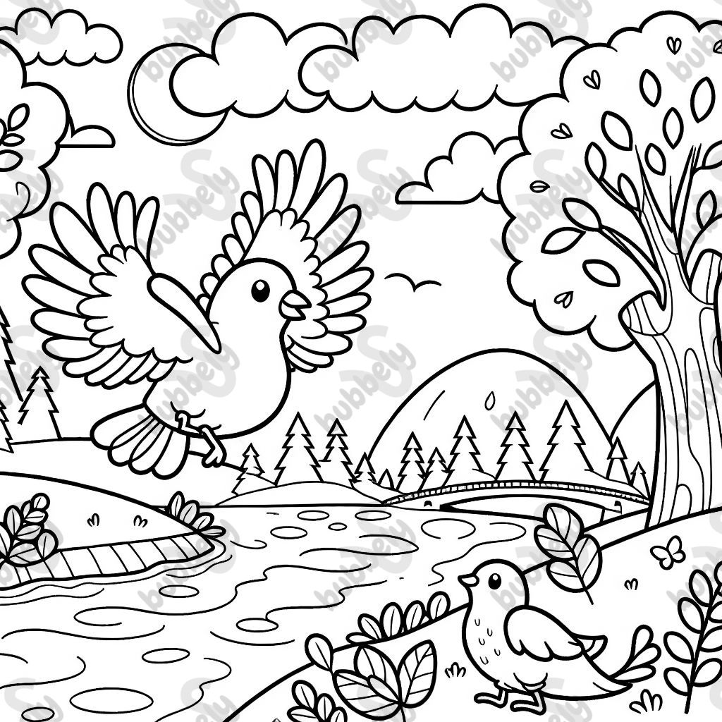 a dove flying by a river