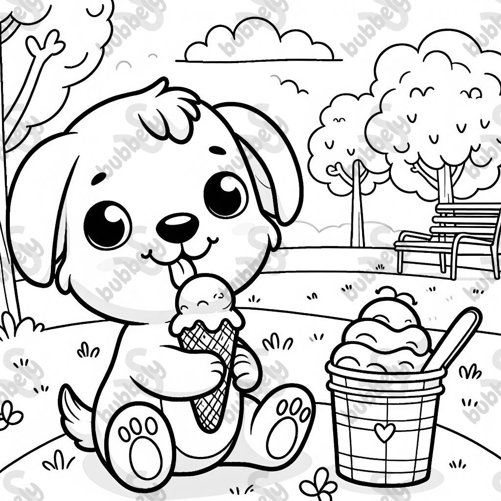 one puppy eating icecream