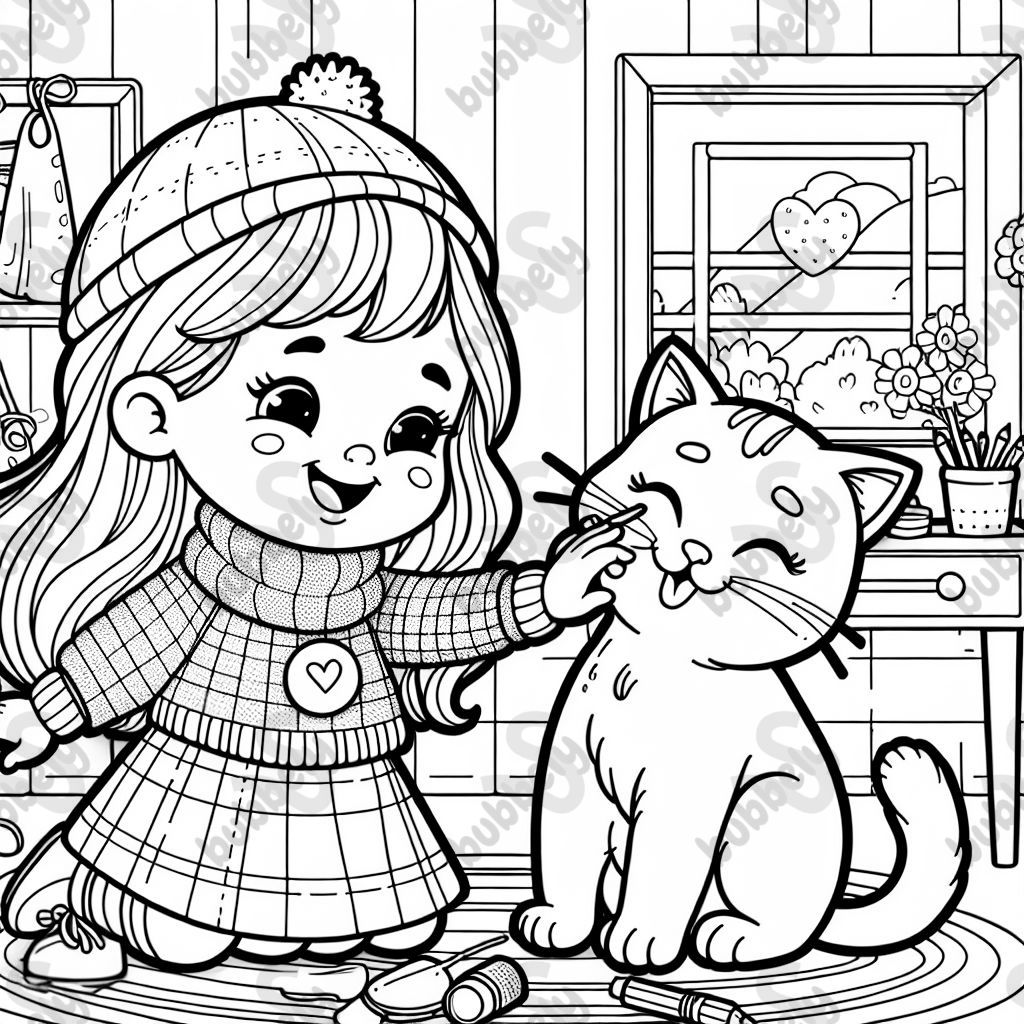 Little girl being scratched by cat