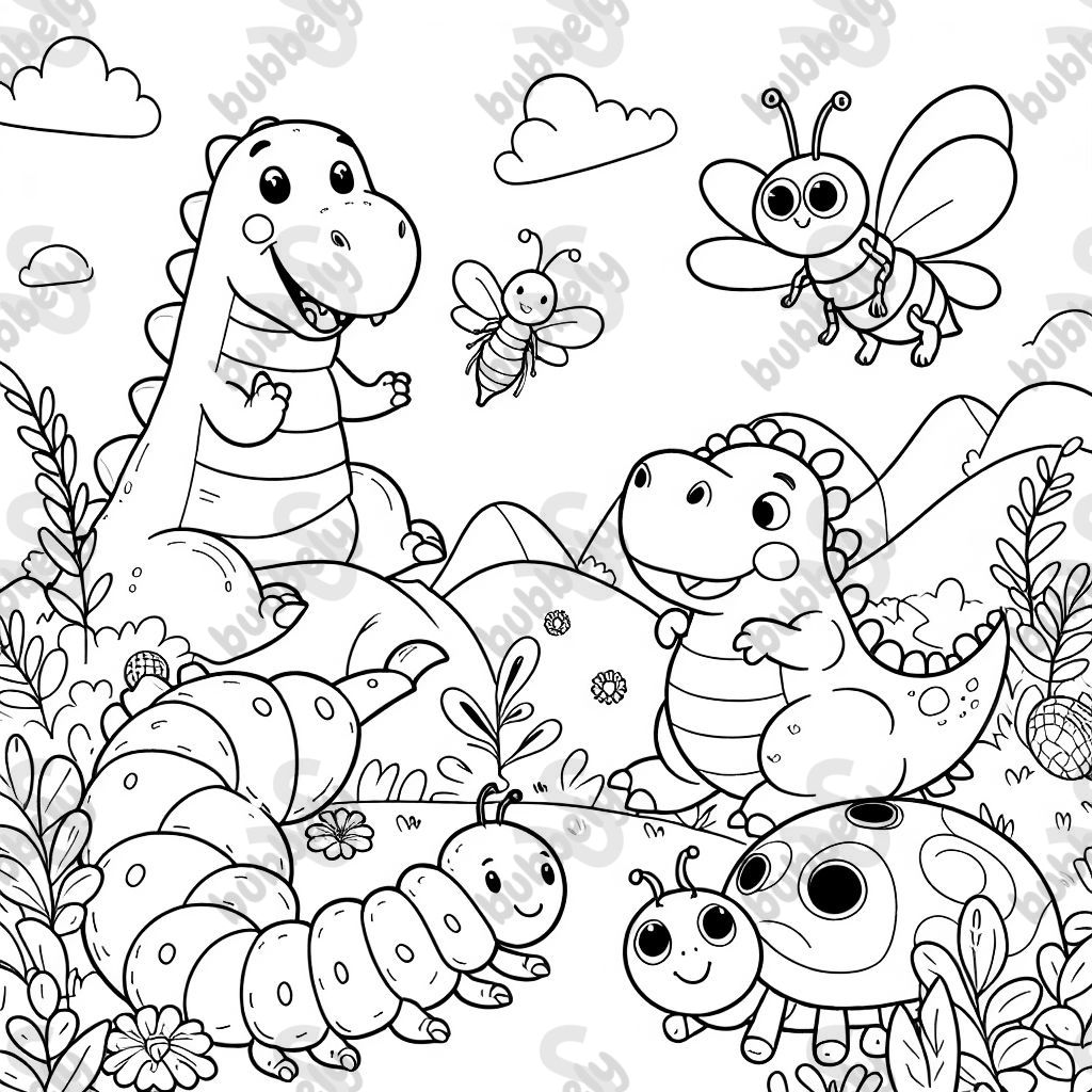 Raupe und Dino und Käfer und Biene 
