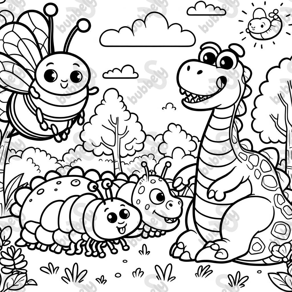 Biene und Dino und Raupe und Käfer