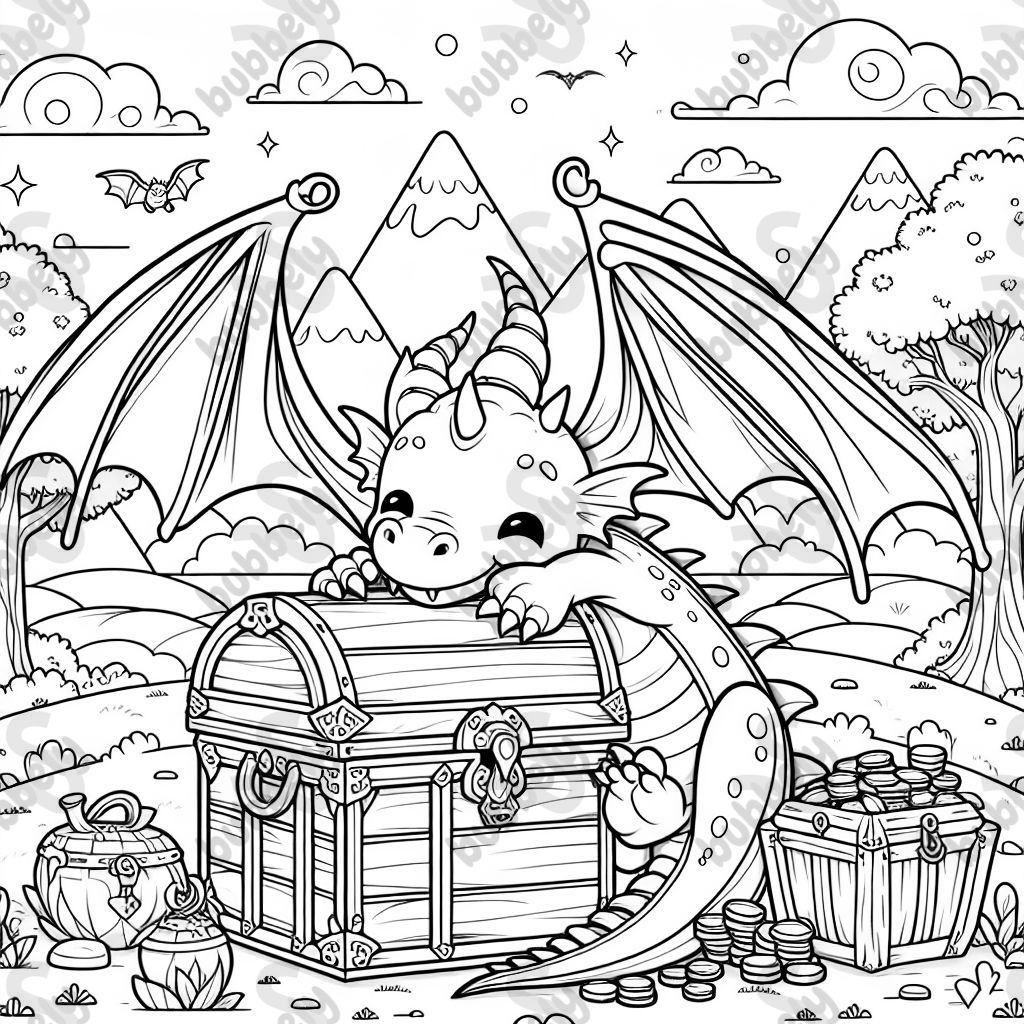 A dragon with a chest of gold.