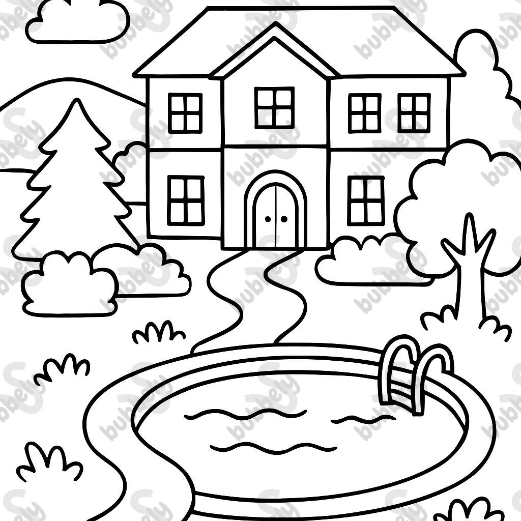 Une villa avec un grand jardin et une piscine