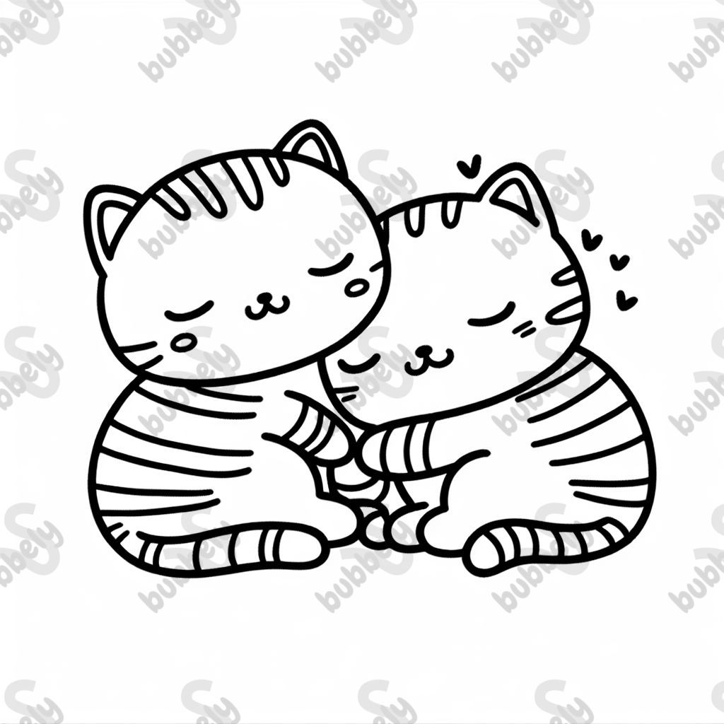 Two striped cats cuddling together