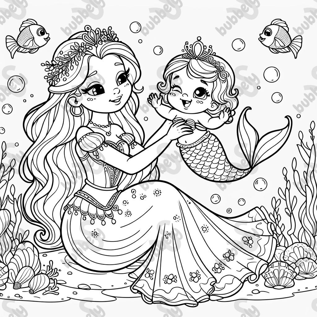 Beautiful princess holding a mermaid baby