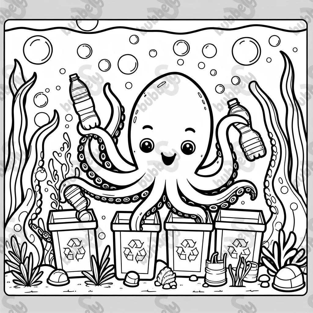 an octopus recycling bottles