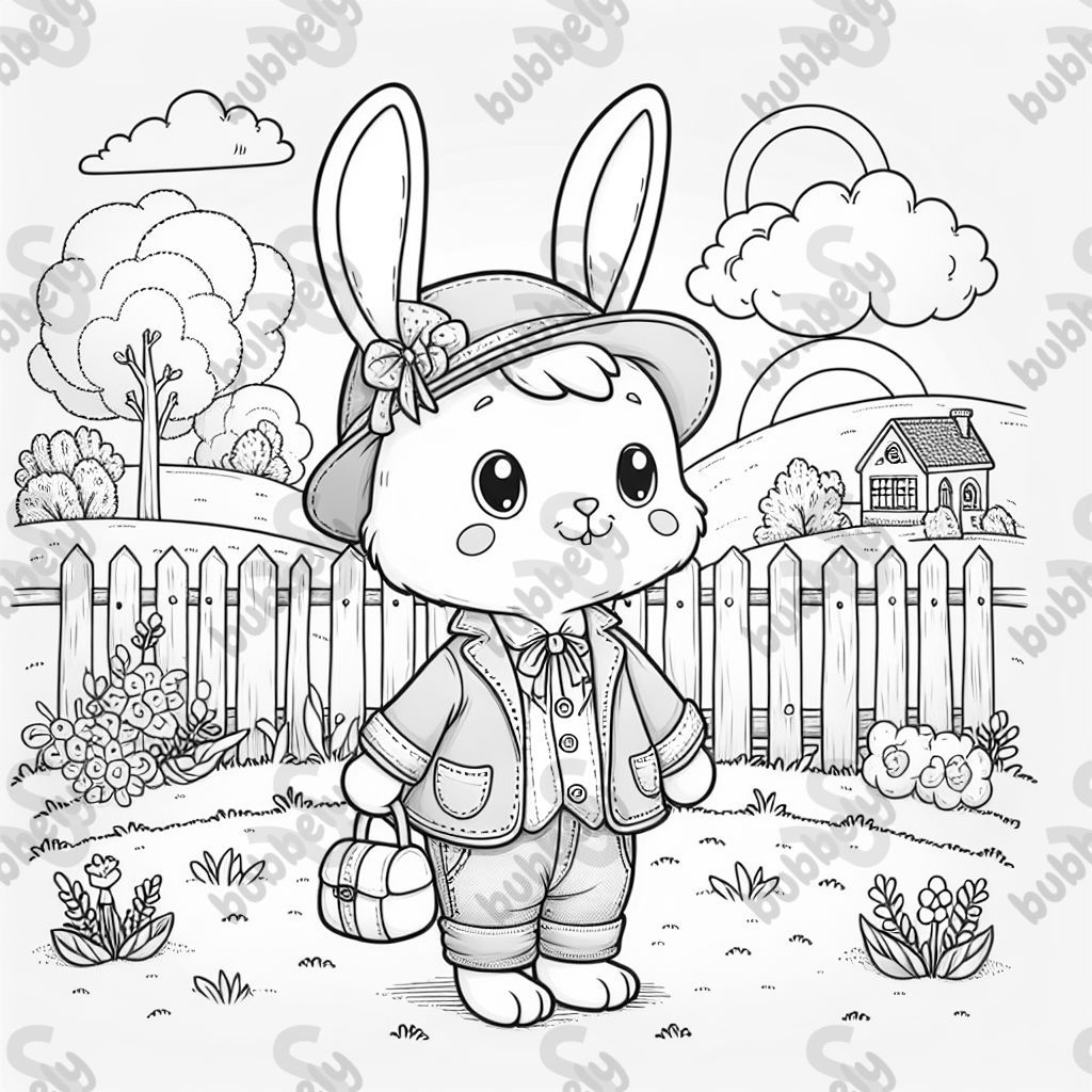 A rabbit wearing clothes.