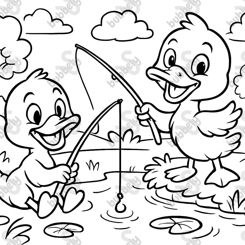 Two yellow ducks fishing