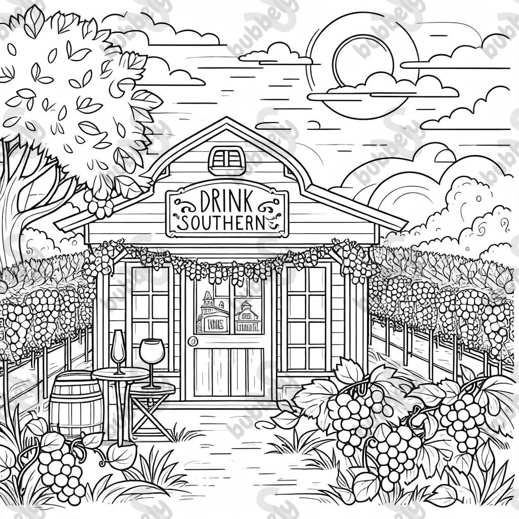 A winery with grape vines and a sign that says drink southern.