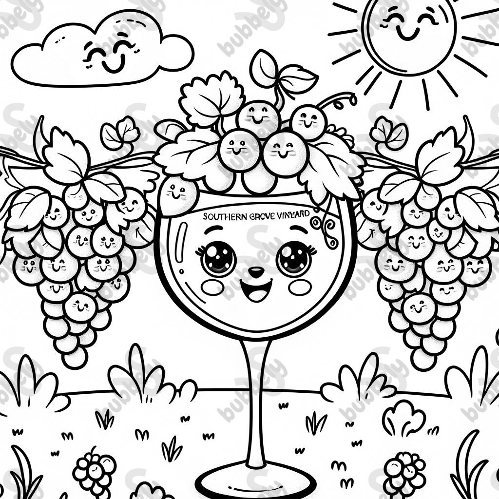 Wine glass that says Southern Grove Vineyard with grapes around it. Wine glass that says Southern Grove Vineyard with grapes around it.