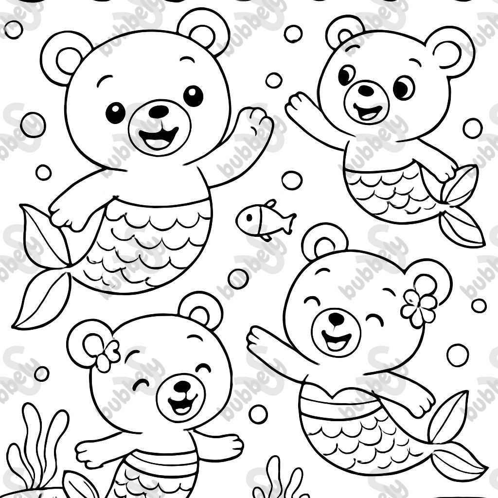 Quatre ours sirènes en voyage dans l'océan.