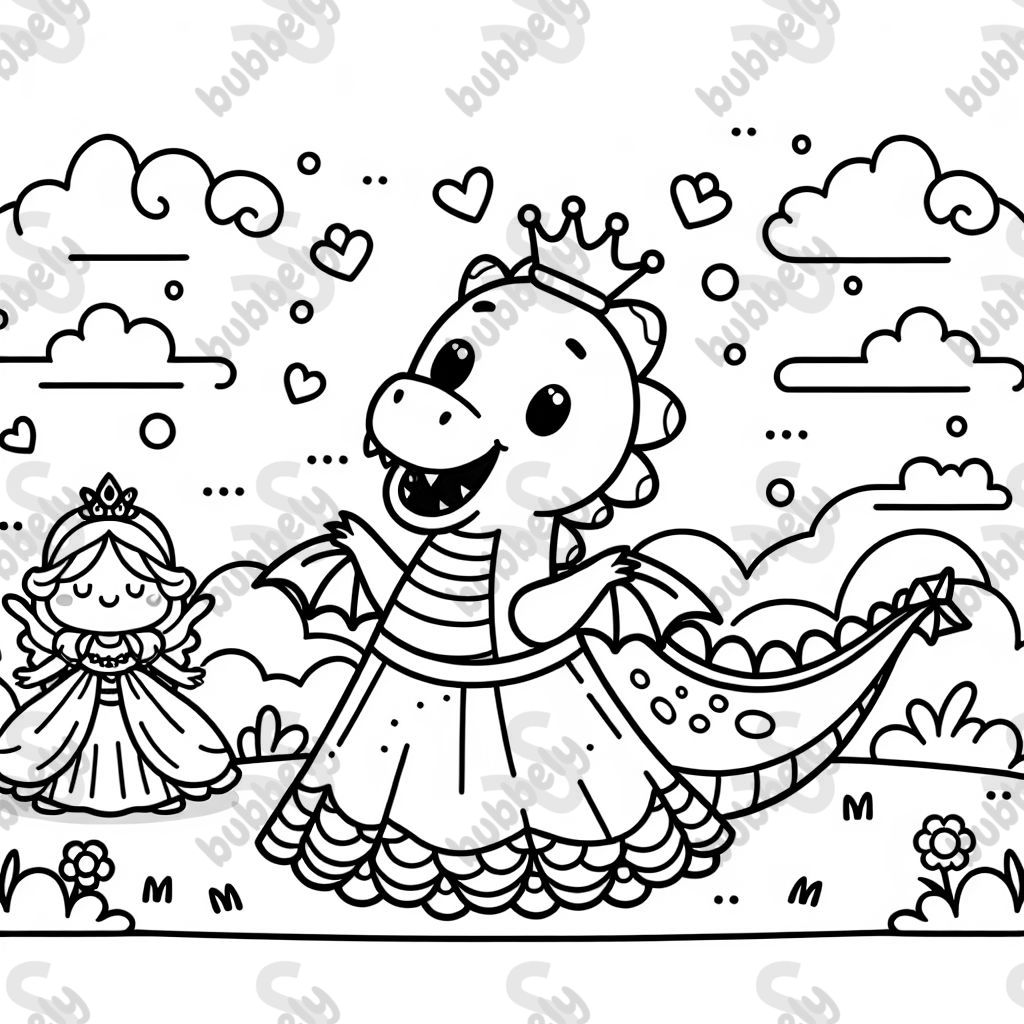 Drache mit Krone uns Prinzessinnenkleid