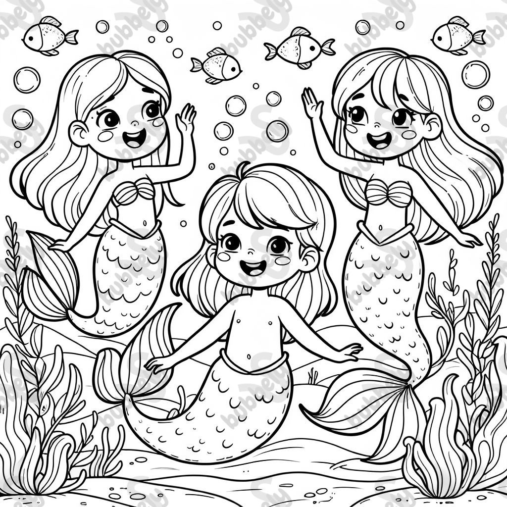 meerjungfrau familie mit zwei mädchen und einem jungen