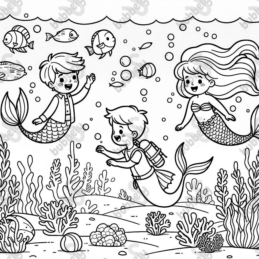meerjungmann junge und zwei meerjungfrauen mädchen