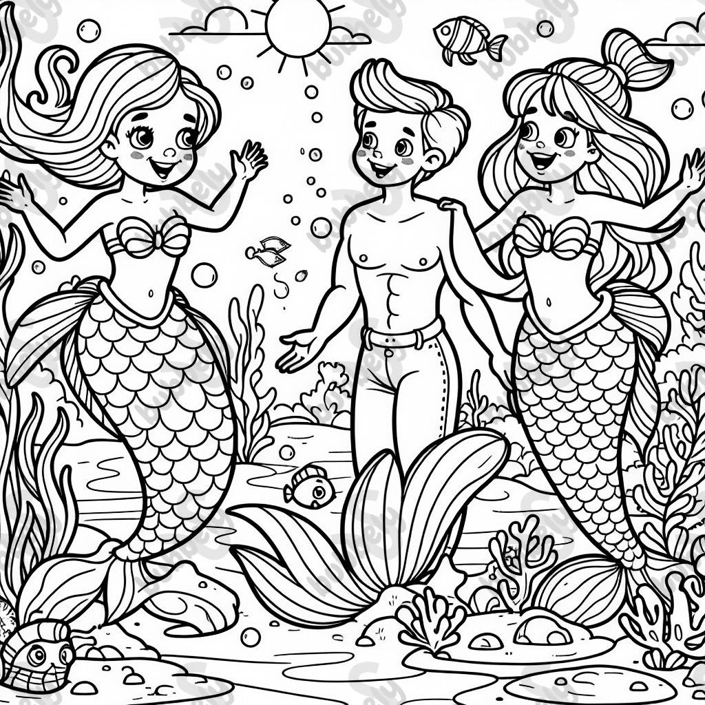 zwei meerjungfrauen und ein meerjungmann