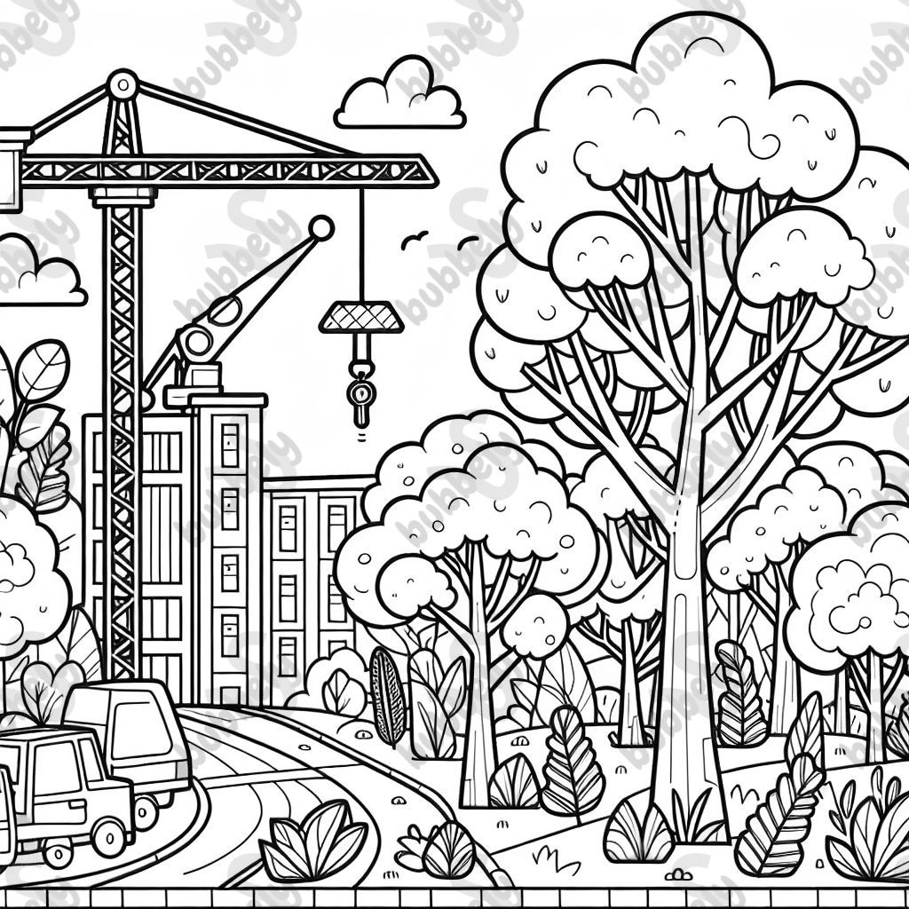 grue de construction arbres et nature