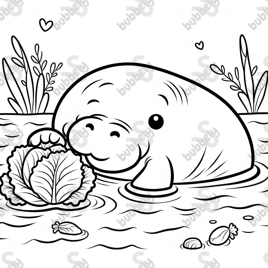 A manatee eating cabbage in the water