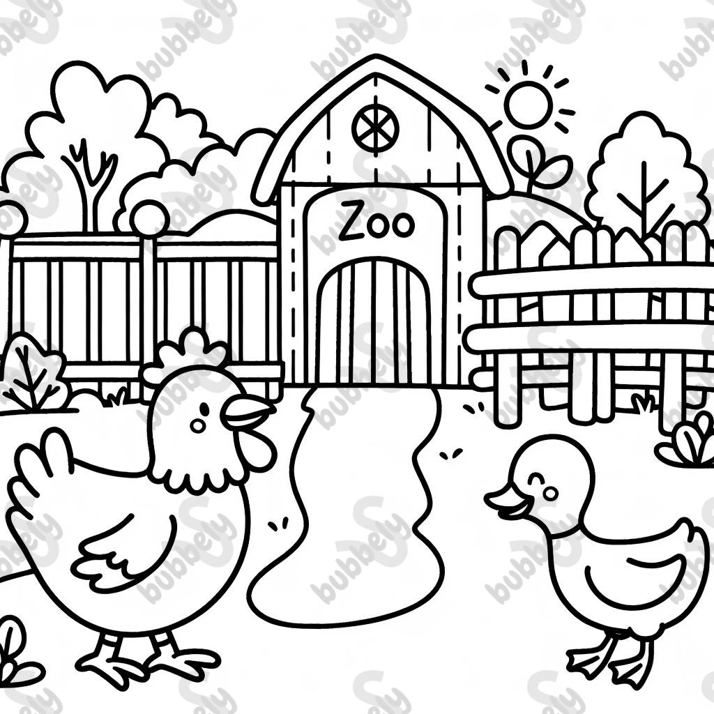A chicken and duck visit a zoo